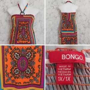 Bongo Vintage Y2K Patchwork Paisley Halter Maxi Dress Smocked Boho Festival 1X
